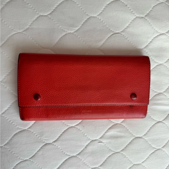 Celine Drummed Calfskin Orange Long Wallet - Picture 1 of 9